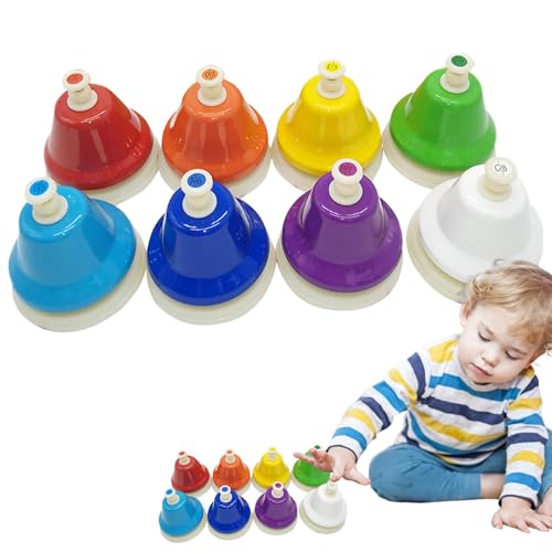 Hand-Blöcke für Kinder, Lerninstrument, bunt, musikalische Handbellen, Kinder-Schreibbellen, 8 Noten, Handglocken, Toddler Musikinstrument, Musical Desk Bells, Percussion Glöckchen, buntes Kinder von Opvonxeh