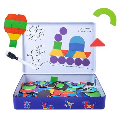 Holzmuster-Blöcke-Set, magnetische Puzzles für Kinder,Spielzeug mit Holzmusterblöcken - Eisenbox, Holz, geometrisches Muster, Blöcke, Spielzeug, magnetische Form, Puzzles, Klassenzimmerhilfen von Opvonxeh