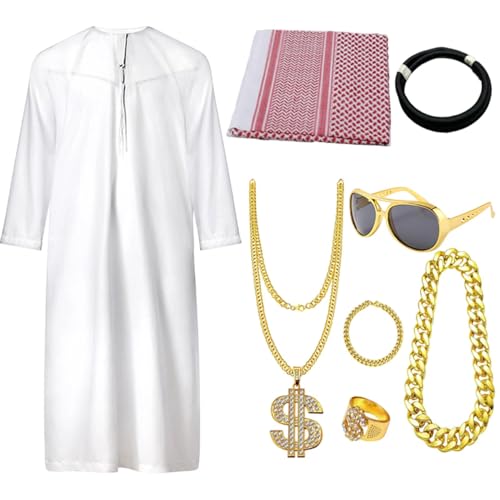 Opvonxeh Arabian Kostüme, Middle Eastern Herren-Outfit mit langem Tunic und Kopfband, traditionelles -Kleidungs-Set, neuartige Attraktivität für Jugendliche, Jugendliche und Erwachsene von Opvonxeh