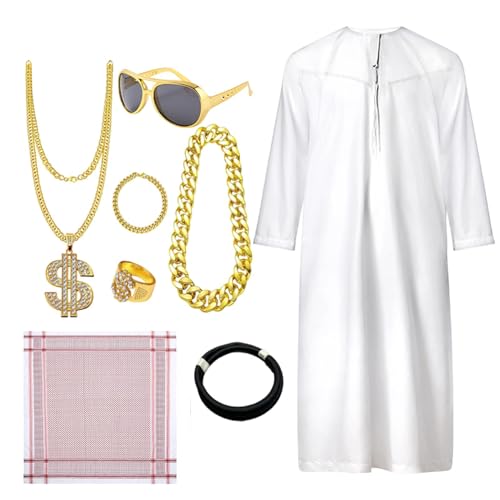 Opvonxeh Arabian Kostüme, Middle Eastern Herren-Outfit mit langem Tunic und Kopfband, traditionelles -Kleidungs-Set, neuartige Attraktivität für Jugendliche, Jugendliche und Erwachsene von Opvonxeh