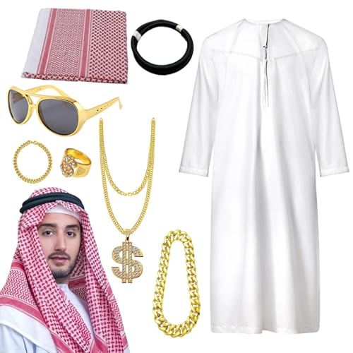 Opvonxeh Arabische Kostüme, Middle Eastern Herren Outfit mit langem Tunika- und Headdress, Traditionelles -Dress-Up Set, Neuheit Attire For Youth, Teenager und Erwachsene von Opvonxeh