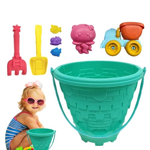 Opvonxeh Beach Sand Toys Kit, Bucket and Spade Set, Portable Sandbox Castle Molds, 8.07 x 8.86 x 7.48 Inches Fun Beach Playset for Kids and Family Outdoor Activities von Opvonxeh