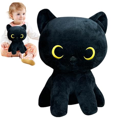 Opvonxeh Black Cat Plush Stuffed Animal Toy, Stuffed Black Cat Toy Plushie, Cat Stuffed Animal Plush Toy, Funny Cat Doll Plushie, Cat Plush Toy for Sofa, Black Cat Stuffed Animal Pillow von Opvonxeh