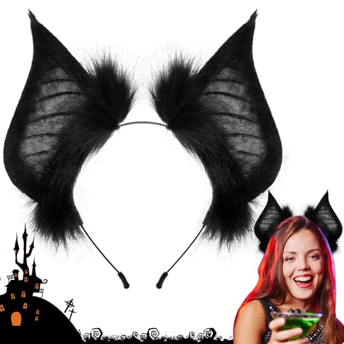 Opvonxeh Gothic Bat Ears Hair Hoop | Fancy Cosplay Headwear | Black Hair Accessories, Role Play Headband, Stage Costume Headwear, Gothic Bat Ears Headband, Black Cosplay Hair Hoop von Opvonxeh