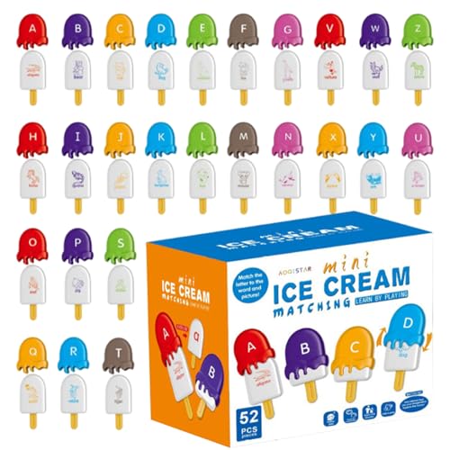 Opvonxeh Ice Cream Learning Toys for Alphabet Learning Ice Cream Toys, Ice Cream Letter Match Toys, 52-teiliges Set Ice Cream Learning Set, Ice Cream Alphabet Blocks, Matching Letter Toys for von Opvonxeh