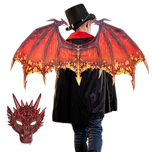 Opvonxeh Kids Dragon Costume, Dress-Up Dinosaur Costume Set, Dragon Face Masque And Wing Kit, Dragon Cosplay Props For Halloween, Adult Dragon Costume Set, Kids Dinosaur Dress-Up Outfit von Opvonxeh