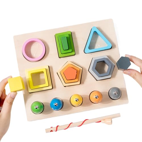 Opvonxeh Kids Geometric Shape Sorting Blocks, Educational Matching Toy with Fishing Rods, Interactive Learning Activity for Home, Outdoor Play, School, and Kindergarten Development von Opvonxeh