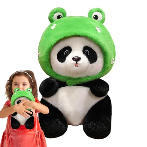 Opvonxeh Panda Plush | Stuffed Giant Panda with Cute Frog Headwear | Cartoon Stuffed Toy Home Decoration, Soft Sleeping Soothing Toys for Car Home Desk, Cuddly Panda Plush for Adults von Opvonxeh