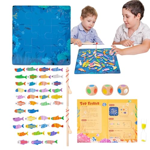 Opvonxeh Premium Magnet Fishing Game | Interaktives Holzspielzeug-Set für Eltern-Kind-Wettbewerb | Enhances Fine Motor Skills mit Zwei Fishing Rods für und Mädchen – Fun and Educational Fishing von Opvonxeh