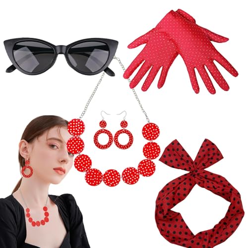 Opvonxeh Set für Damen 50er Jahre – Handschuhe mit Punkten, Halskette, Haarband, Dekorationen | 5-teiliges Retro-Disco-Outfit für Frauen und Mädchen, Partys mit Freunden Opvonxeh Set für Damen 50er Jahre – Handschuhe mit Punkten, Halskette, Haarband, Dekorationen | 5-teiliges Retro-Disco-Outfit für Frauen und Mädchen, Partys mit Freunden von Opvonxeh