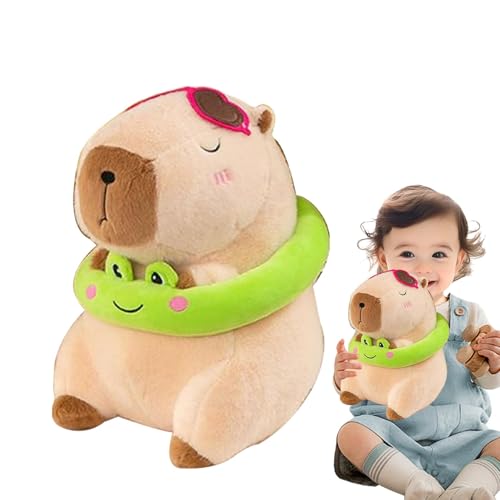 Opvonxeh Stuffed Capybara Plush Toy, Cute Capybara with Frog Swimming Rings, Soft Adorable Cartoon Animal Doll, Plushies for Living Room, Bedroom, and Dorm Decor von Opvonxeh