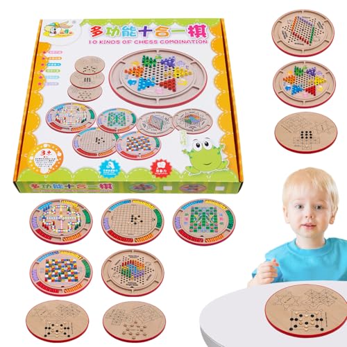 Schachbrettset, Holzschach -Set - 10-in-1 Multifunktionales Holzprüfer Brettspiel | Leichte Kinder Spielen Set für Heimreise -Familientreffen Partys Schachbrettset, Holzschach -Set - 10-in-1 Multifunktionales Holzprüfer Brettspiel | Leichte Kinder Spielen Set für Heimreise -Familientreffen Partys von Opvonxeh