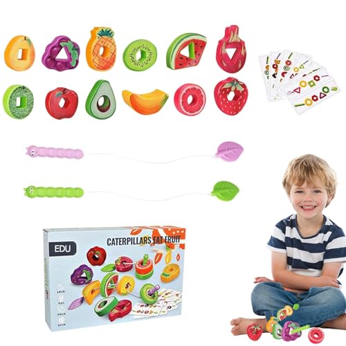 Stringing Beads for Young Children, Educational Threading Toys, Lacing Toys for Preschoolers, Fine Motor Skills Stringing Toys, Obst und Gemüse Threading Set, Preschool Learning Threading Toys von Opvonxeh