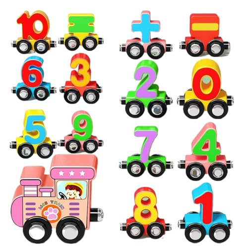 Wooden Magnetic Train Set, Educational Color Cognition Toy, Number Car Assembly Blocks, 14.57x3.35x9.45 Inches Interactive Learning Toy for Boys and Girls Ages 3-6 von Opvonxeh