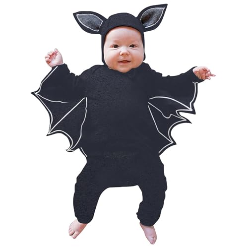 Baby Halloween Kostüm, Lustiges Fledermaus Kapuzen Outfit Set mit Ohrenmütze als Neugeborenes Halloween Kostüme 0-24 Monate, Baby Mädchen Jungen Halloween Fledermaus (Dark Gray-B, 18-24 Months) von Orbgons