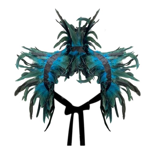 Damen Gothic Federkragen Epauletten Schal Schulterumhang Schultertuch für Halloween Cosplay Raben Kostüm für Halloween Karneval Cosplay Maskerade Feder Achselzucken KarnevalKostüm (Blue, One Size) von Orbgons