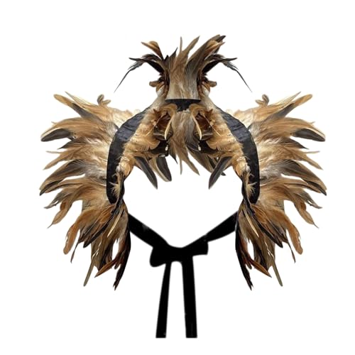 Damen Gothic Federkragen Epauletten Schal Schulterumhang Schultertuch für Halloween Cosplay Raben Kostüm für Halloween Karneval Cosplay Maskerade Feder Achselzucken KarnevalKostüm (Khaki, One Size) von Orbgons