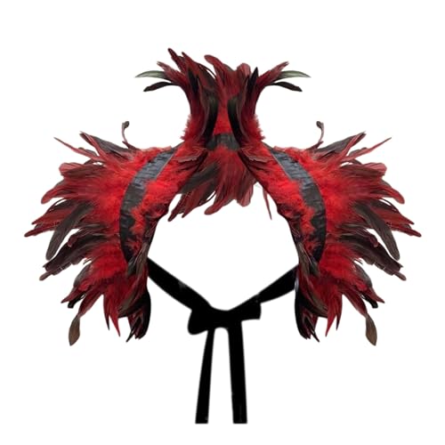 Damen Gothic Federkragen Epauletten Schal Schulterumhang Schultertuch für Halloween Cosplay Raben Kostüm für Halloween Karneval Cosplay Maskerade Feder Achselzucken KarnevalKostüm (Red, One Size) von Orbgons