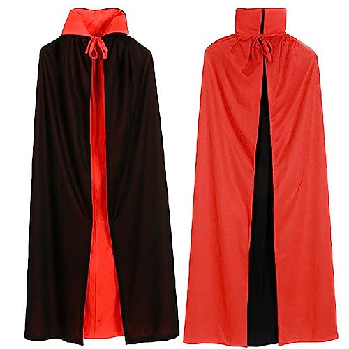 Doppel Halloween Kostüm Herren, Kapuzenumhang Halloween Cosplay Tod Langer Umhänge Schwarzer Umhänge Mittelalter Teufel Kostüm Hexenkostüm Vampirumhänge Gruseliges Ghul Kostüm Für Herren (Red, S) von Orbgons