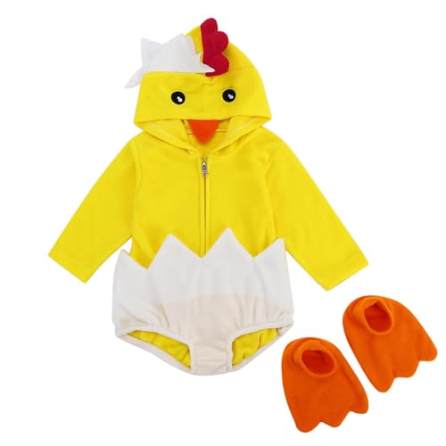 Faschingskostüme Baby Küken Kostüm, Baby Kostüm Küken, Mädchen Jungen Huhn Strampler Kostüm Schuhe Outfits Set Winter Cosplay Baby Fleece Hut Tieroverall Säuglingsmädchen (01 Yellow, 12-18 Months) von Orbgons