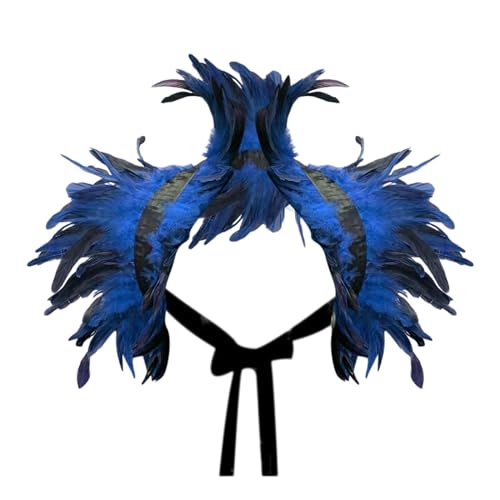 Federkragen Schwarz Spitze, Gothic Kostüm, Feder Cape, Federschal, Federumhang Damen, Feder Achselzucken, Raben Kostüm für Halloween Karneval Cosplay Maskerade KarnevalKostüm (Dark Blue, One Size) von Orbgons