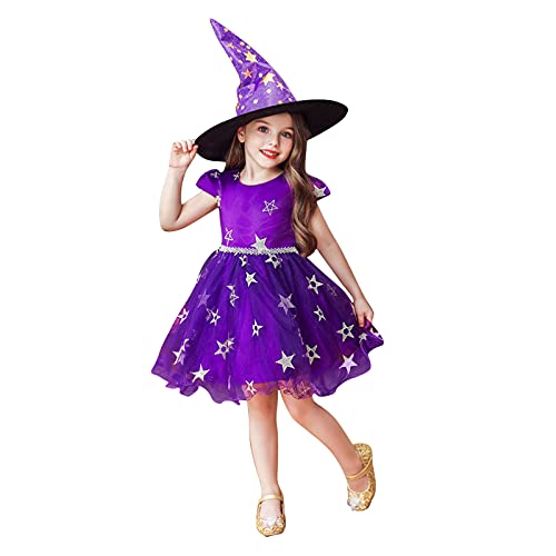 Halloween Hexenkostüm Mädchen, 2-Teilig Halloween Hexenkostüm Hexenrock Mit Hexenhut Verkleidung Set Für Cosplay Party Festival Hexenkostüm Kinder Halloween, Hexenkostüm für (Purple, 6-12 Months) von Orbgons