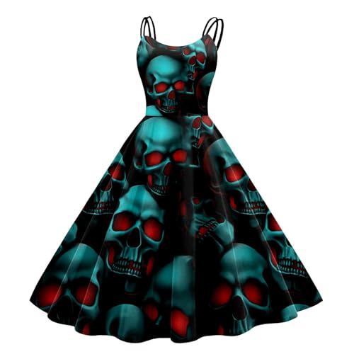 Halloween Kleid Horrorkostüm Für Damen, Gruselig Brautkleid Halloween Kleidung Mit Blutigem Aufdruck Lässig Party Elegant Brautkleid Ärmellos Spaghettiträger Aufdruck Halloween Kostüm Kleid (Blue, S) von Orbgons