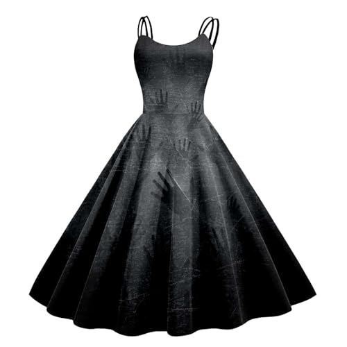 Halloween Kleid Horrorkostüm Für Damen, Gruselig Brautkleid Halloween Kleidung Mit Blutigem Aufdruck Lässig Party Elegant Brautkleid Ärmellos Spaghettiträger Aufdruck Halloween Kostüm Kleid (Black, S) von Orbgons