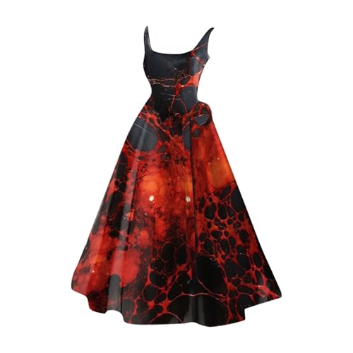 Halloween Kleid Kostüm für Damen, Gruselig Zombiebrautkostüm Damen Halloween Kostüm Damen Mit Blutigem Aufdruck Damen Rockabilly Cocktailkleid Tunikakleider Rundhals Schwingen (Watermelon Red-c, XL) von Orbgons