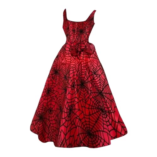 Halloween Kleid Kostüm für Damen, Gruselig Zombiebrautkostüm Damen Halloween Kostüm Damen Mit Blutigem Aufdruck Damen Rockabilly Cocktailkleid Tunikakleider Rundhals Schwingen (Watermelon Red-d, XXL) von Orbgons