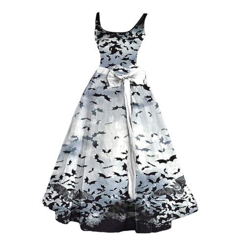 Halloween Kleid Kostüm für Damen, Gruselig Zombiebrautkostüm Damen Halloween Kostüm Damen Mit Blutigem Aufdruck Damen Rockabilly Cocktailkleid Tunikakleider Rundhals Schwingen Gastkleider (White-d, S) von Orbgons