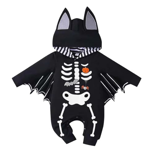 Halloween Kostüm Babys Kleinkinder Fledermaus Halloween Kostüm, Halloween Baby Fledermaus Kostüm, Baby Langarm Fledermaus Strampler Overall mit Hut, Baby Kleidungsset Gruseliges (Black-E, 0-3 Months) von Orbgons