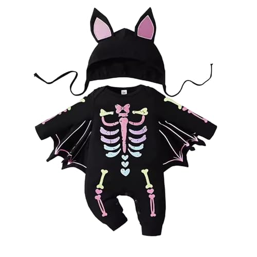 Halloween Kostüm Babys Kleinkinder Fledermaus Halloween Kostüm, Halloween Baby Fledermaus Kostüm, Baby Langarm Fledermaus Strampler Overall mit Hut, Baby Kleidungsset Gruseliges (Red, 0-3 Months) von Orbgons