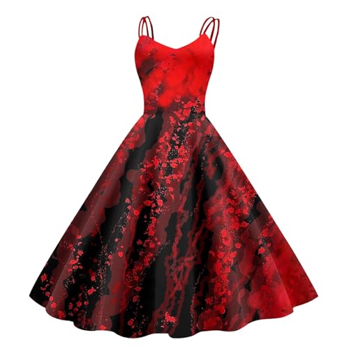 Halloween Kostüm Damen Gruselig, Gruselig Zombiebrautkostüm Damen Damen Halloween Kleidung Mit Blutigem Aufdruck Rockabilly Cocktailkleid Tunikakleider Rundhals Schwingen Gastkleider (Black, L) von Orbgons