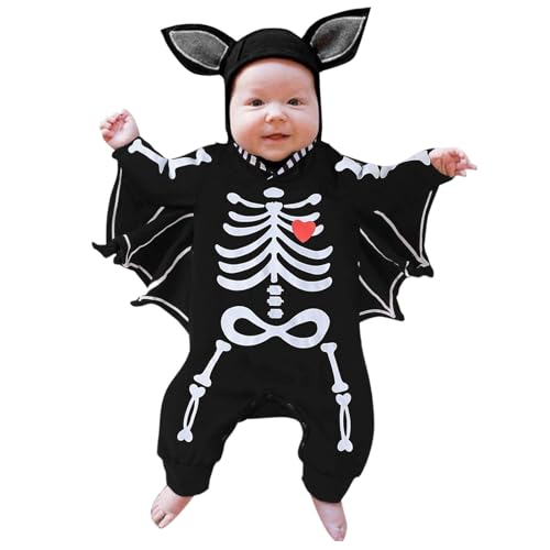 Halloween Kostüm Kinder, Fledermaus Langarm Hut Hosen Karneval Kostüm Strampler Halloween Kostüm Baby Einteiler Jumpsuits Strampler Set Für Halloween Cosplay Neugeborenes (Y5-Black, 6-9 Months) von Orbgons