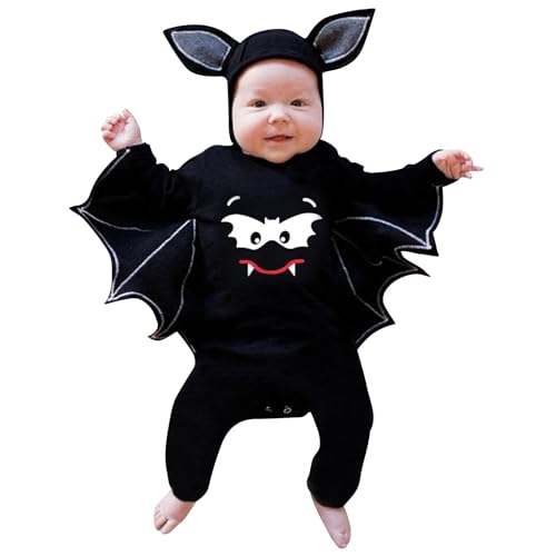 Halloween Kostüm Kinder, Fledermaus Langarm Hut Hosen Karneval Kostüm Strampler Halloween Kostüm Baby Einteiler Jumpsuits Strampler Set Für Halloween Cosplay Neugeborenes (Z4-Black, 18-24 Months) von Orbgons