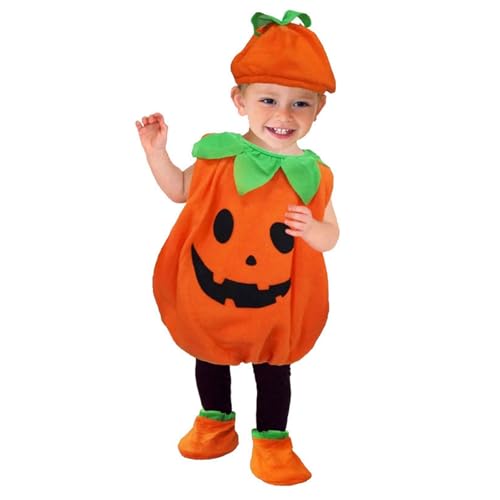 Halloween Kostüm Kinder, Pumpkin Strampler Niedlichen Halloween Kostüm Baby Einteiler Jumpsuits Strampler Set Für Pumpkin Halloween Cosplay Halloween Kostüm Kinder Mädchen (Orange, 12-18 Months) von Orbgons