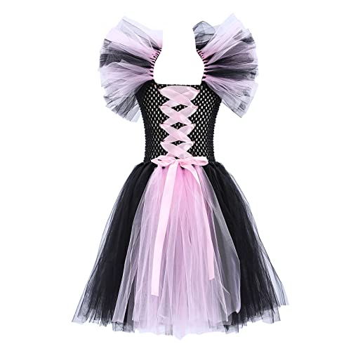 Halloween Kostüm Kinder Hexenkostüm Mädchen, Cosplay Custume Tüllrock Tütü Rock Mädchen Fledermaus Halloween Kostüm Halloween Kostüm Kinder, Hexenkostüm Tanz Prinzessin Kleid für Mädchen (D, 4) von Orbgons