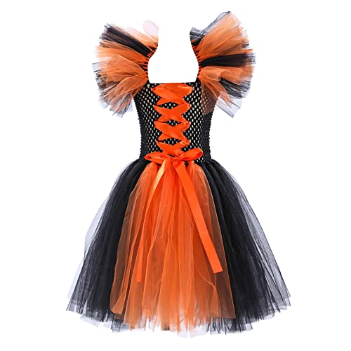 Halloween Kostüm Kinder Hexenkostüm Mädchen, Cosplay Custume Tüllrock Tütü Rock Mädchen Fledermaus Halloween Kostüm Halloween Kostüm Kinder, Hexenkostüm Tanz Prinzessin Kleid für Mädchen (G, 2) von Orbgons