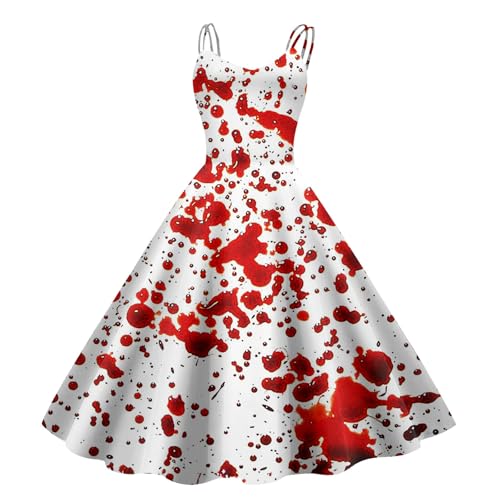 Horrorbraut Kostüm Halloween Kostüm, Gruselig Zombiebrautkostüm Damen Damen Halloween Kleidung Mit Blutigem Aufdruck Halloween Kleid Kostüm Party Bequemer Cocktailkleid Halloween (Watermelon Red, M) von Orbgons