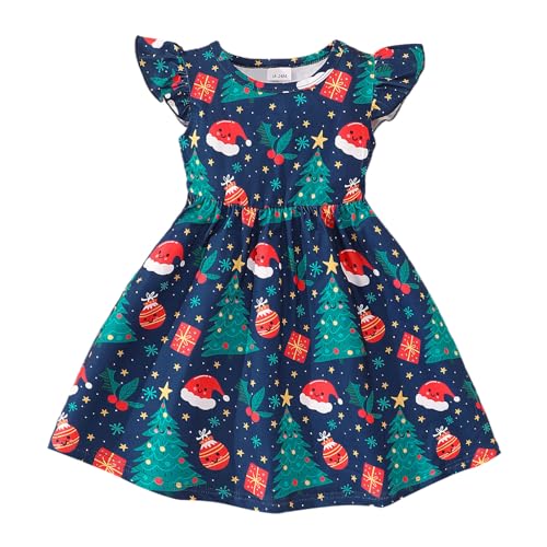 Kleinkind Mädchen Fliegenärmel Halloween Weihnachten Drucke Prinzessin Kleid Tanz Party Kleider Kleidung Oberteil Set Halloween Kleid Rock Mädchen Für Cosplay Party Festival (Navy, 18-24 Months) von Orbgons