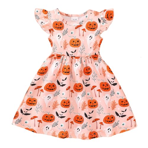 Kleinkind Mädchen Fliegenärmel Halloween Weihnachten Drucke Prinzessin Kleid Tanz Party Kleider Kleidung Oberteil Set Halloween Kleid Rock Mädchen Für Cosplay Party Festival (Orange, 18-24 Months) von Orbgons