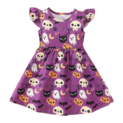 Kleinkind Mädchen Fliegenärmel Halloween Weihnachten Drucke Prinzessin Kleid Tanz Party Kleider Kleidung Oberteil Set Halloween Kleid Rock Mädchen Für Cosplay Party Festival (Purple, 18-24 Months) von Orbgons