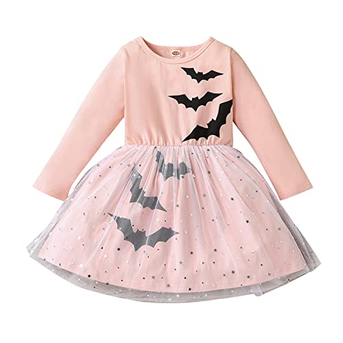 Orbgons Baby Mädchen Kleid Bat Fledermaus Halloween Kostüm Cosplay Kinder Festlich Kleid Halloween Tüllkleid Kleinkind Baby Mädchen Halloween Langarm Tutu Kleid Spitze Röcke (4-5 Years) von Orbgons