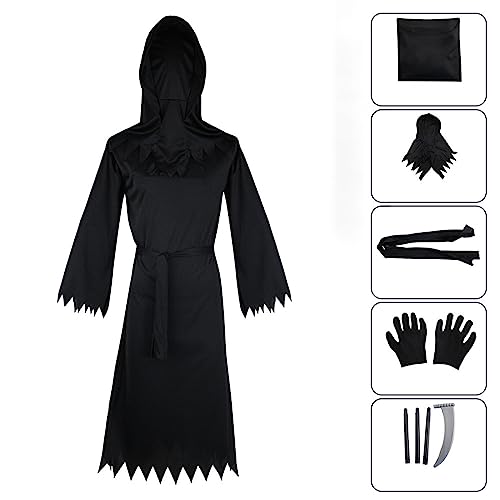 Orbgons Halloween Geisterumhänge, Kapuzenumhang Halloween Cosplay Tod Langer Umhänge Hexenprinz Prinzessin Umhänge Schwarzer Umhänge Mittelalter Hexenprinz Prinzessin Umhänge Unisex (Black, XXXL) von Orbgons