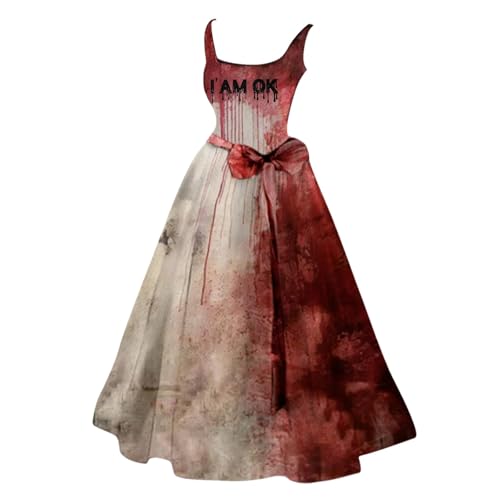 Orbgons Halloween Kleid Halloween Kostüm, Halloween Kostüm Damen Gruselig Brautkleid Halloween Kleidung Mit Blutigem Aufdruck Lässig Party Rockabilly Cocktailkleid Tunikakleider Schwingen (Grey, L) von Orbgons