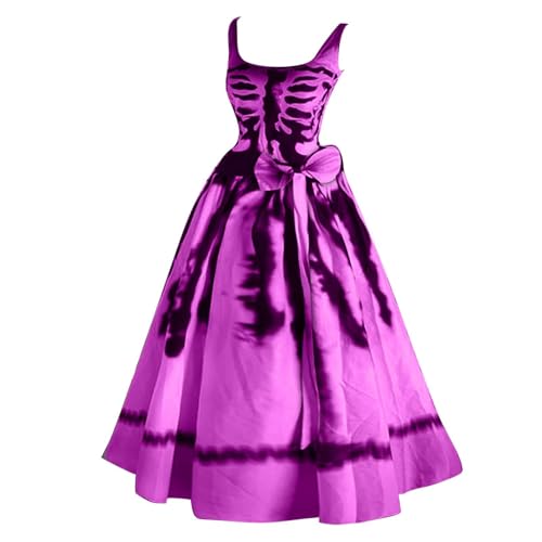 Orbgons Halloween Kostüm Damen Gruselig Brautkleid Halloween Kleidung Mit Blutigem Aufdruck Lässig Party Rockabilly Cocktailkleid Tunikakleider Schwingen Gastkleider (L) von Orbgons