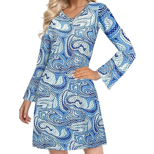 Orbgons Hippie Kostüm für Damen, 60er 70er Bekleidung Damen Hippie Kleid Frauen Mädchen Disco Kleider, Damen Retro Disco Outfit Faschingskostüm Hippie Kleidung Damen für Karneval Party (Blue, XL) von Orbgons