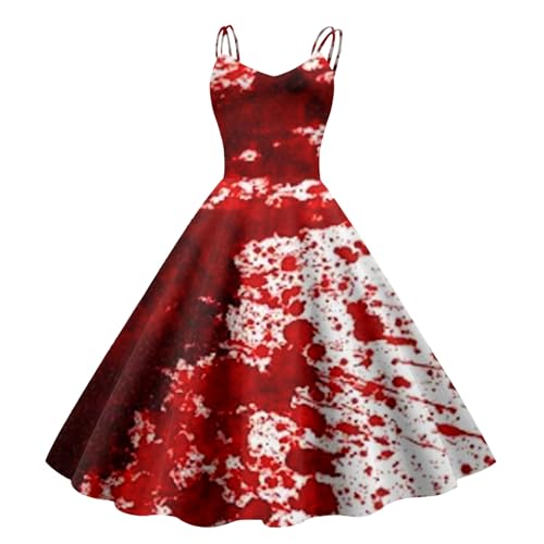 Orbgons Horrorbraut Kostüm Halloween Kostüm, Gruselig Zombiebrautkostüm Damen Damen Halloween Kleidung Mit Blutigem Aufdruck Halloween Kleid Kostüm Party Bequemer Cocktailkleid (Watermelon Red #2, S) von Orbgons