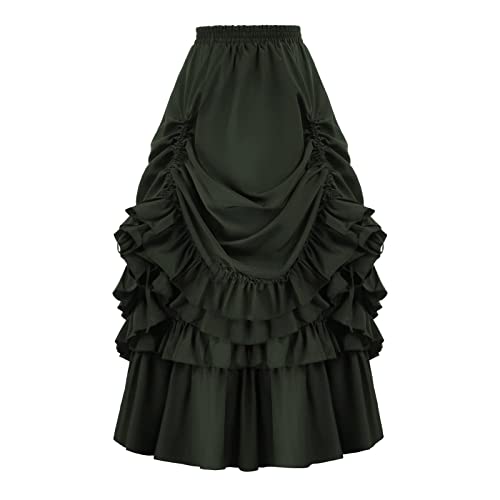 Orbgons Piratin Kostüm Damen, Mittelalter Rock Damen Gothic Rock Damen Faschingskostüme Klassiker Piraten Rock Unregelmäßiger Saum Lange Mittelalter Kleidung a Linien Damen Größen (Army Green, XL) von Orbgons